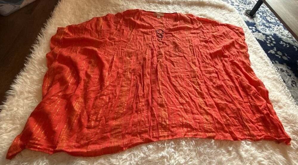 MICHAEL Michael Kors Orange and Gold Metallic Stripe‎ Kimono Cover-Up